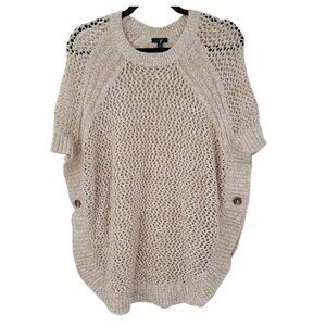 Talbots Sweater Poncho Tan Open Loose Knit Dolman Sleeve Button Womens Size XS